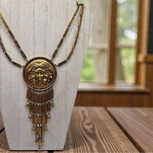 GOLDETTE Signed 1960's Art Nouveau Goddess Revival Crystal Pendant Necklace